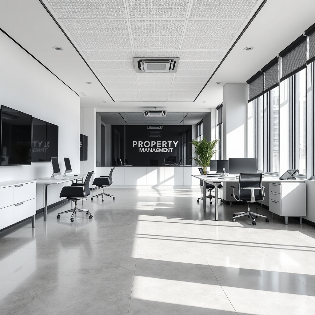 Modern office interior with polished quartz flooring