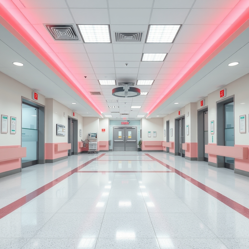Hospital emergency department with protective quartz floor tile