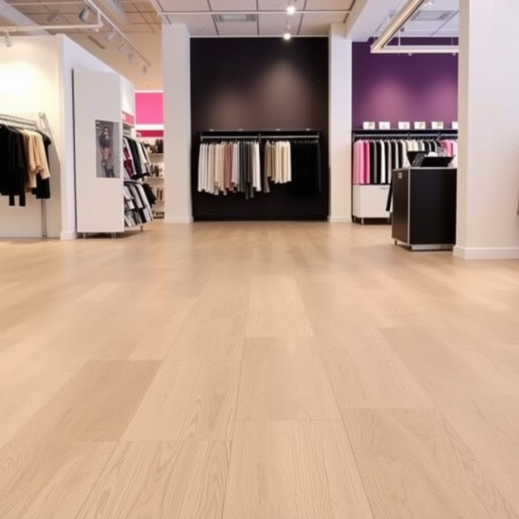 Retail clothing store interior with luxury vinyl flooring