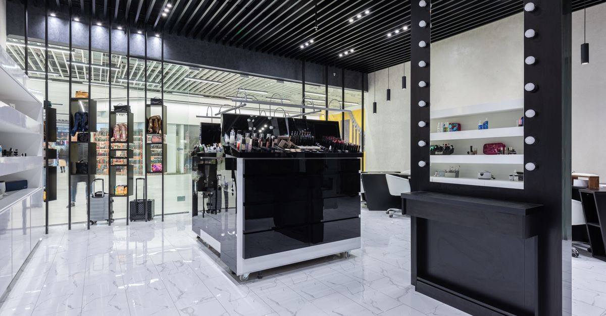 Polished retail showroom with premium tile flooring and modern design elements