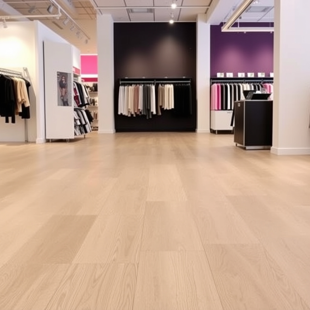 Retail clothing store interior with luxury vinyl flooring